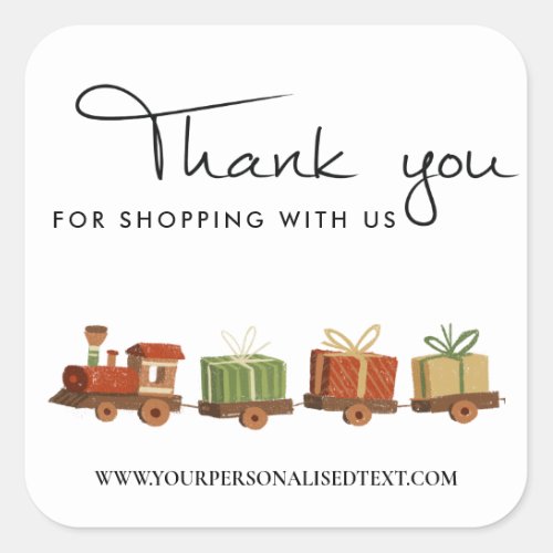 RED GREEN CHRISTMAS GIFT WOOD TOY TRAIN THANK YOU SQUARE STICKER