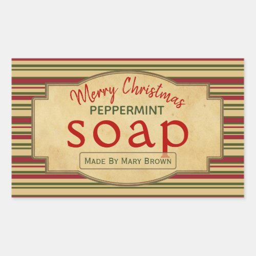 Red Green Christmas Handmade Peppermint Soap Rectangular Sticker