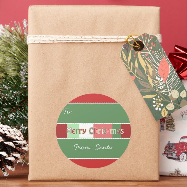 Red Green Christmas Holiday From Santa Classic Round Sticker (Holiday)