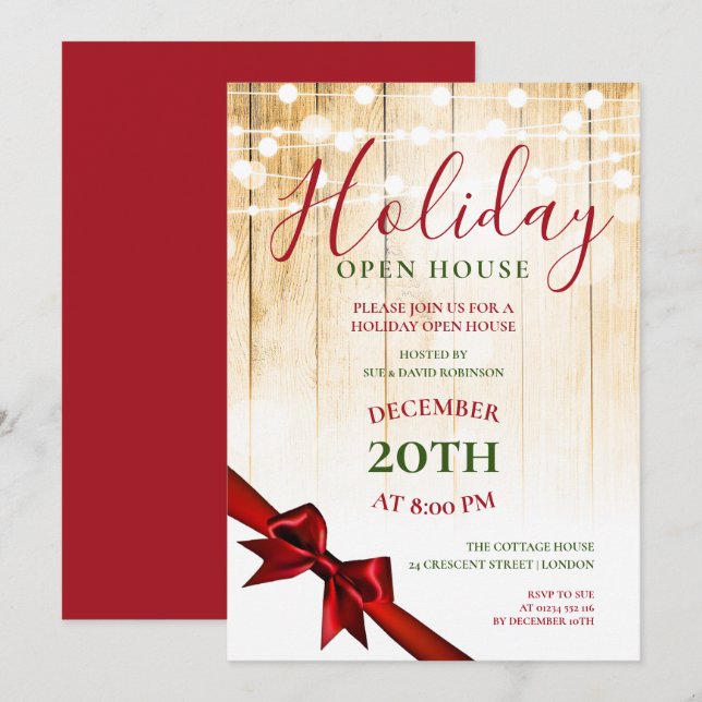 Red & Green Christmas Holiday Open House Party Invitation (Front/Back)