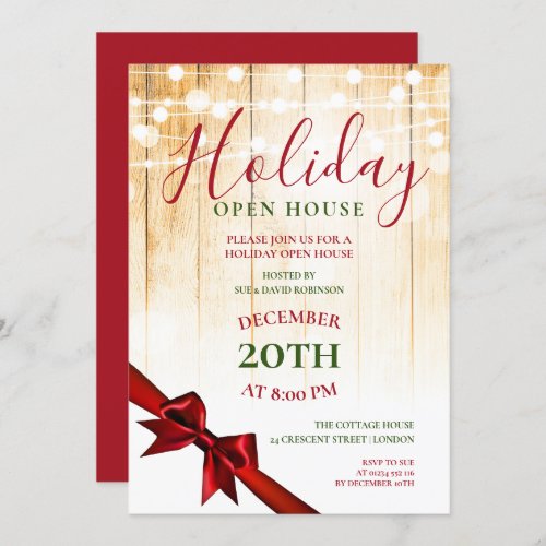 Red  Green Christmas Holiday Open House Party Invitation