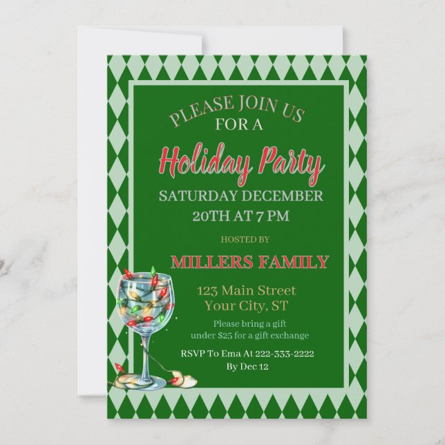 Red & Green Christmas Holiday Party  Invitation (Front)