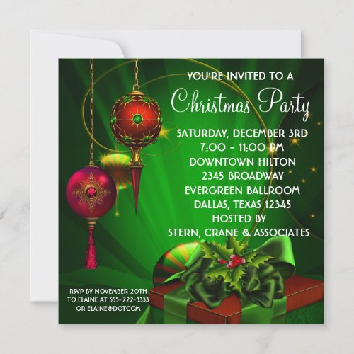 Red Green Christmas Holiday Party Personalized Invites
