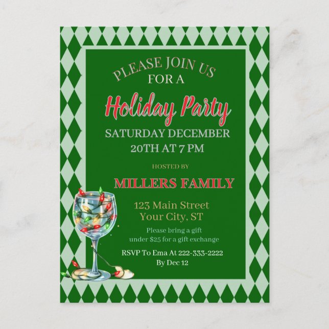 Red & Green Christmas Holiday Party  Postcard (Front)