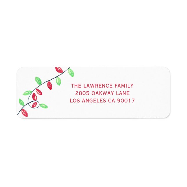 Red Green Christmas Holiday String Lights Address Label (Front)