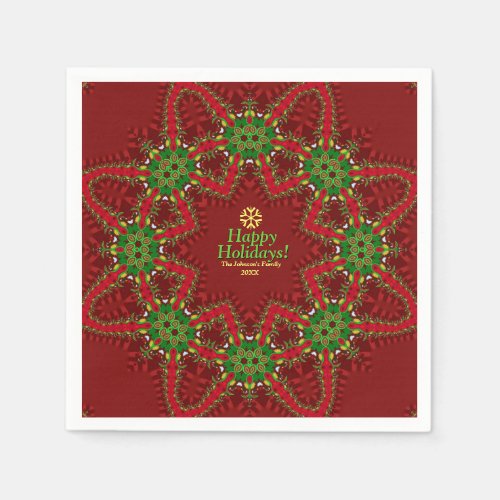 Red  Green Christmas Holidays Custom Name Napkins