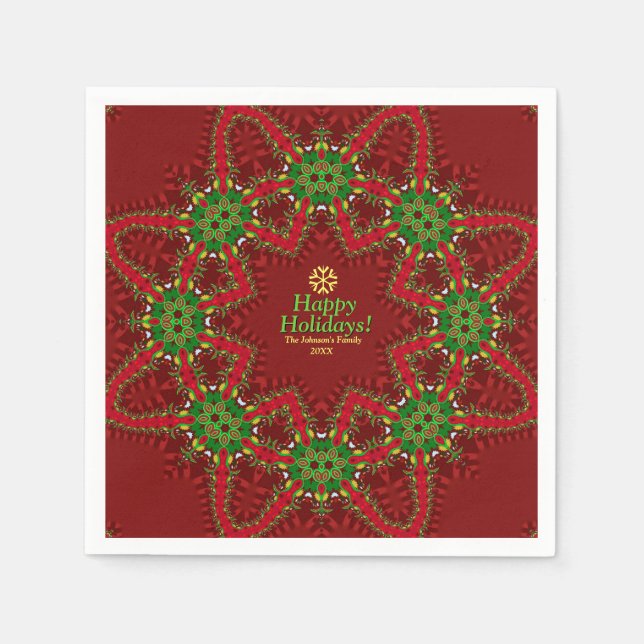 Red & Green Christmas Holidays Custom Name Napkins (Front)