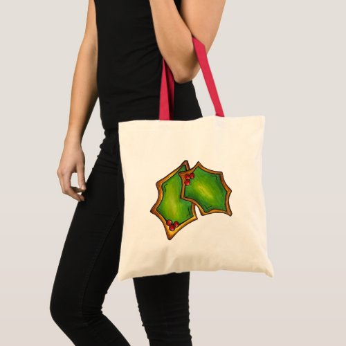 Red Green Christmas Holly Leaf Leaves Cookies Tote Bag