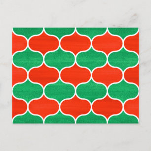 Red Green Christmas Ogee Pattern Postcard
