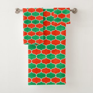 Red Green Christmas Ogee Pattern Towel Set