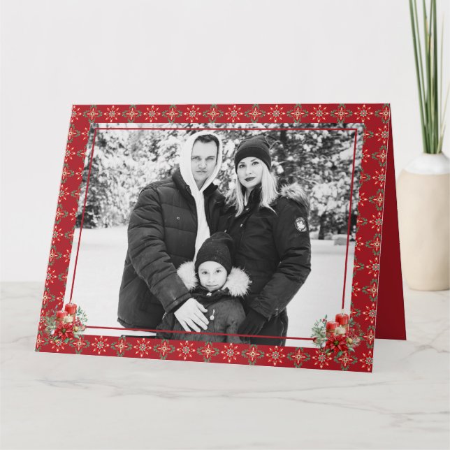 Red Green Christmas One Photo Snowflake Thank You (Front)