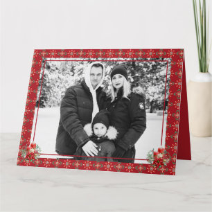 Red Green Christmas One Photo Snowflake Thank You Card