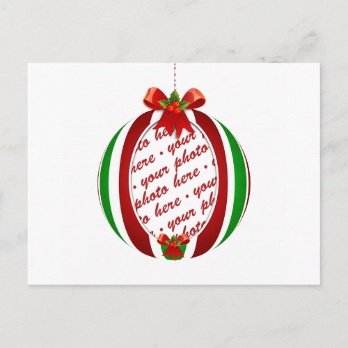 Red  Green Christmas Ornament Photo Frame Holiday Postcard