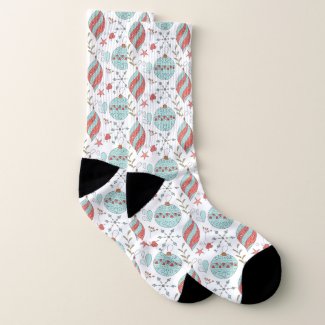 Red Green Christmas Ornaments Pattern Socks
