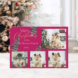 Red Green Christmas Pagoda Trees 5-Photo Holiday Card