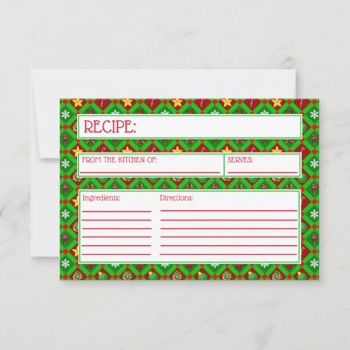Red Green Christmas Pattern Recipe Card