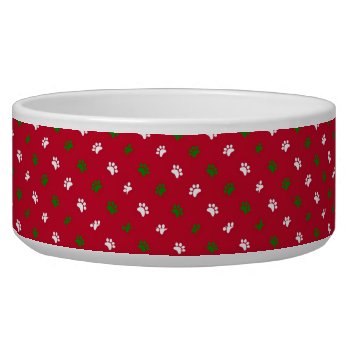 Red Green Christmas Paw Prints Bowl by PetShopStore at Zazzle