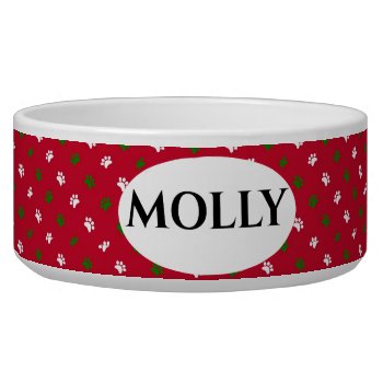 Red Green Christmas Paw Prints Bowl by PetShopStore at Zazzle