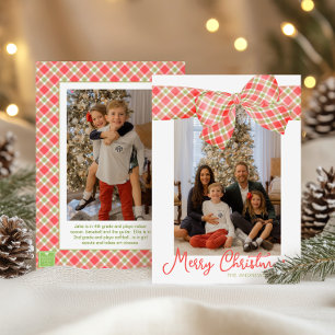 Red & Green Christmas Plaid Bow Wrap Photo Holiday Card