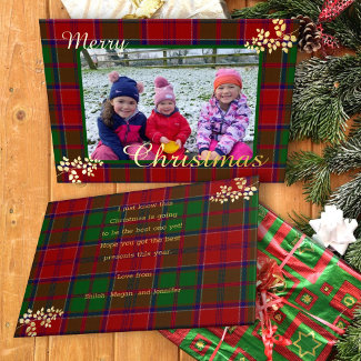 Red Green Christmas Plaid Gold Leaves Family Photo