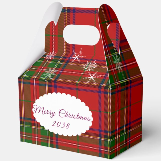 Red & Green Christmas Plaid Lace Snowflakes Favor Boxes (Back)