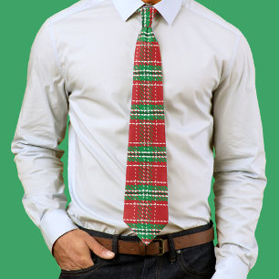 Red Green Christmas Plaid Pattern Neck Tie