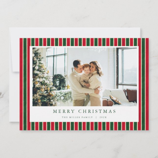 Red Green Christmas Plaid Photo Holiday Card  (Front)
