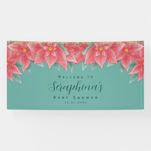 Red & Green Christmas Poinsettia Baby Shower Banner
