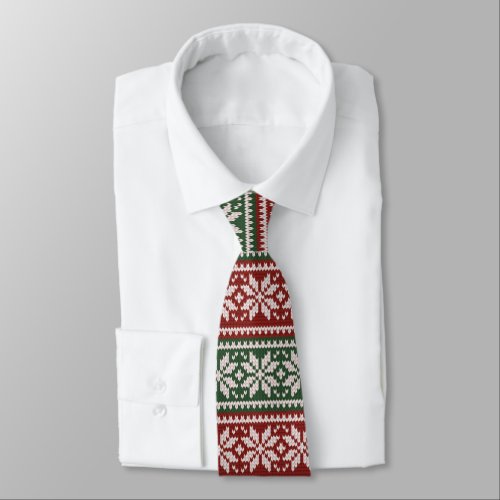 Red Green Christmas Poinsettia Knit Pattern Neck Tie