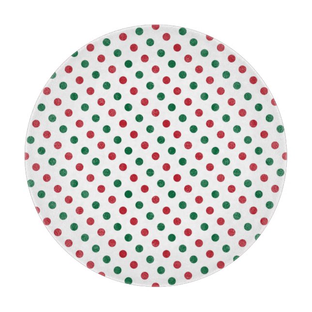 Red & Green Christmas Polka Dot Pattern Cutting Board (Front)