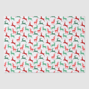 Red Green Christmas Reindeer Pattern White Tissue Paper
