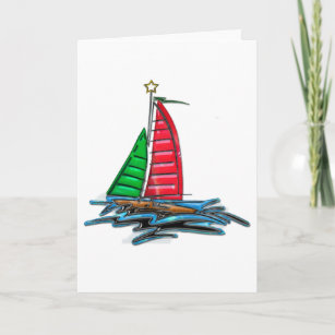 Red & Green Christmas Sailboat Holiday Card