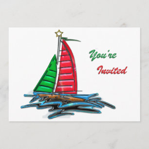 Red & Green Christmas Sailboat Invitation