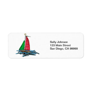 Red & Green Christmas Sailboat Label