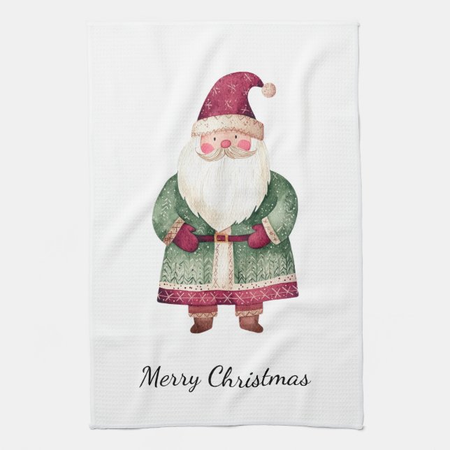 Red Green Christmas Santa Claus Kitchen Towel (Vertical)