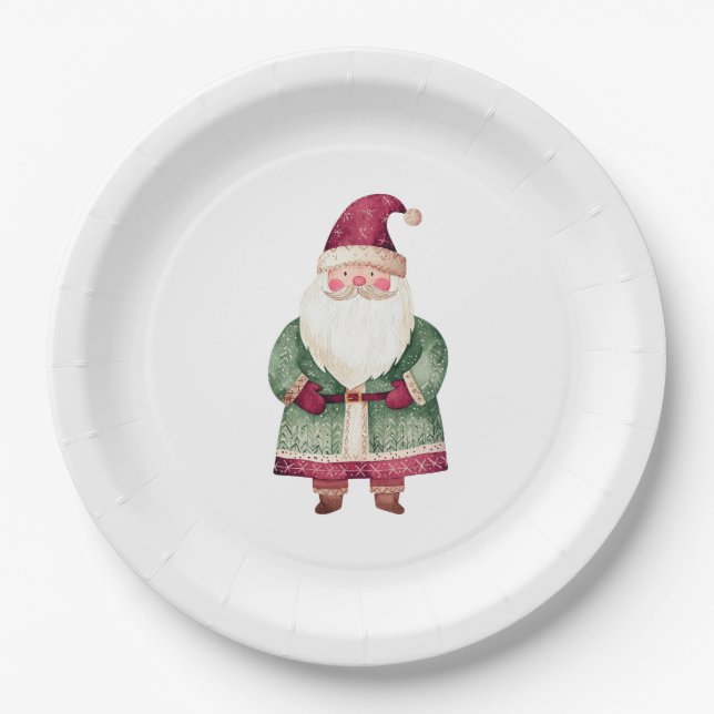 Red Green Christmas Santa Claus Paper Plates (Front)