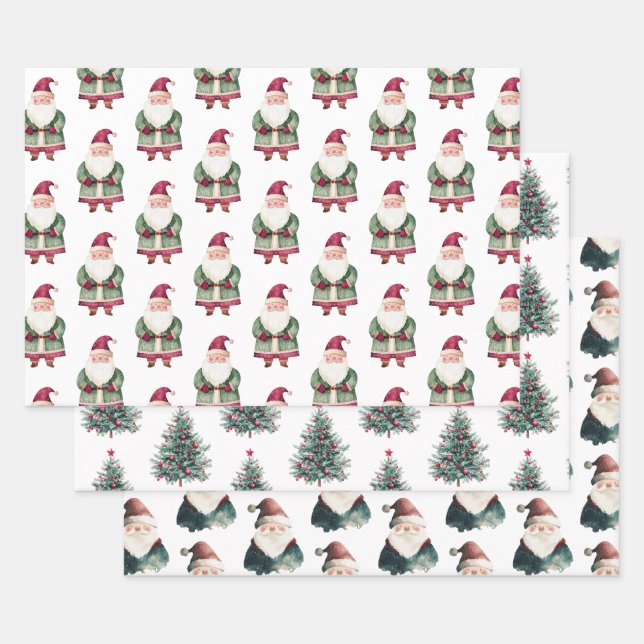 Red Green Christmas Santa Claus Wrapping Paper Sheets (Set)