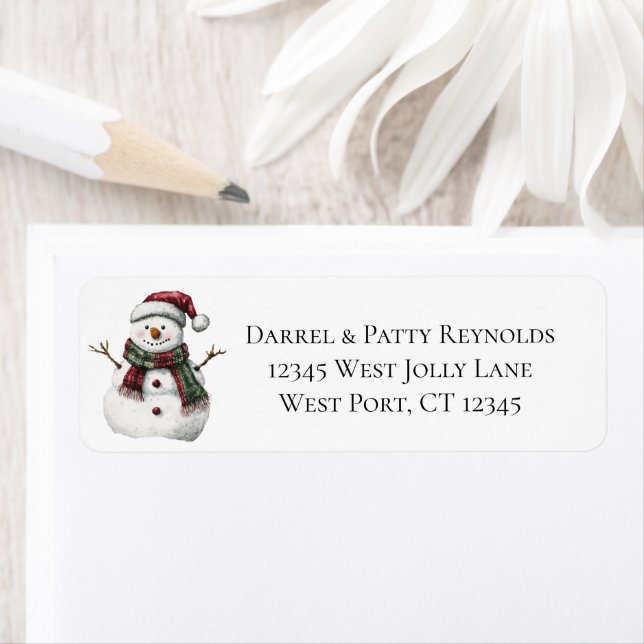 Red Green Christmas Snowman Label (Insitu)