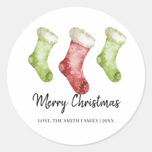 Red Green Christmas Socks Merry Christmas Classic Round Sticker