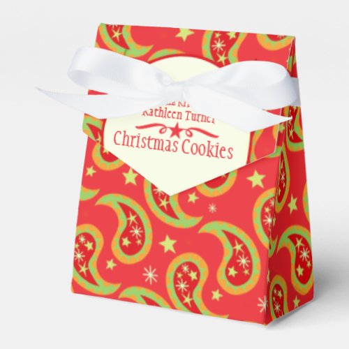 Red green Christmas star paisley cookies gift box