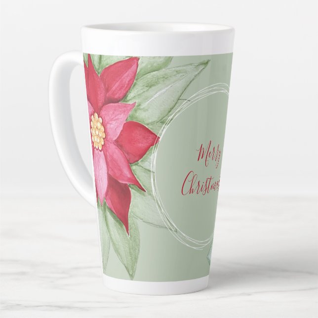 Red Green Christmas Star Poinsettia Watercolor Latte Mug (Left Angle)
