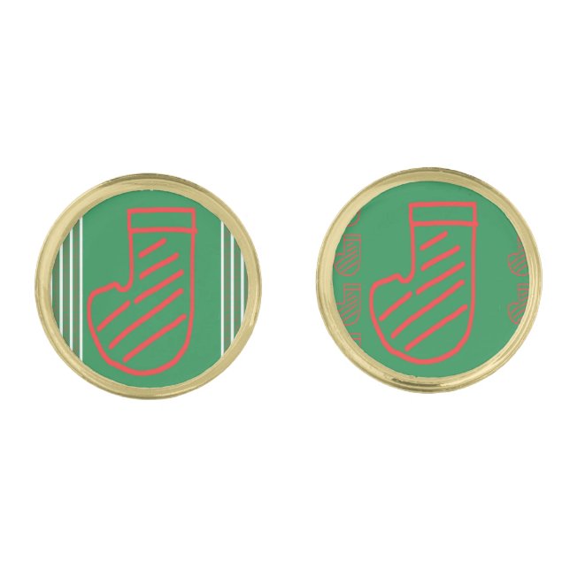 Red Green Christmas Stocking on Green Cufflinks (Front)