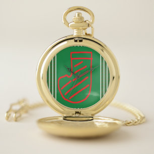 Red Green Christmas Stocking on Green Pocket Watch