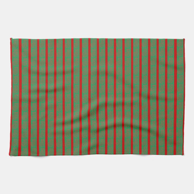 Red Green Christmas Stocking on Green Red Kitchen Towel (Horizontal)
