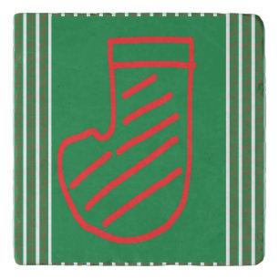 Red Green Christmas Stocking on Green Trivet