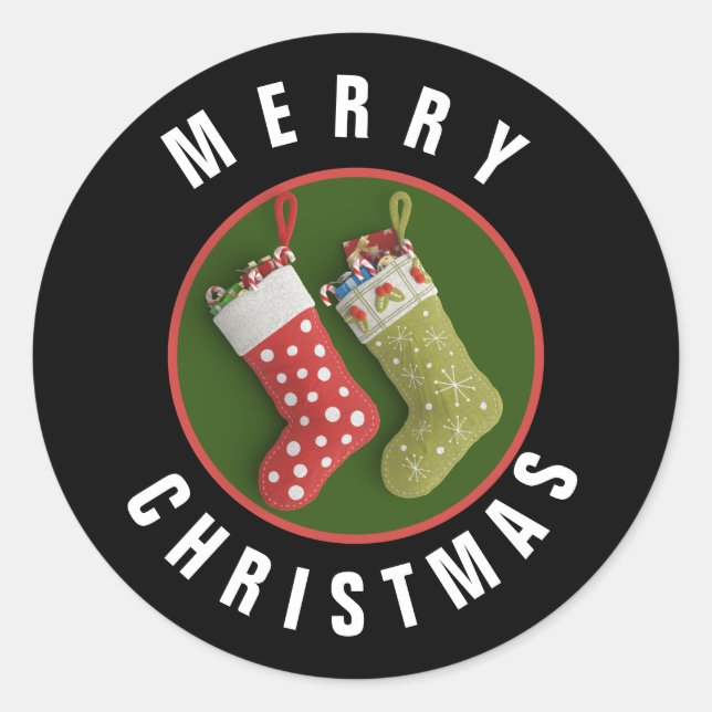 Red & Green Christmas Stockings Holiday Sticker (Front)