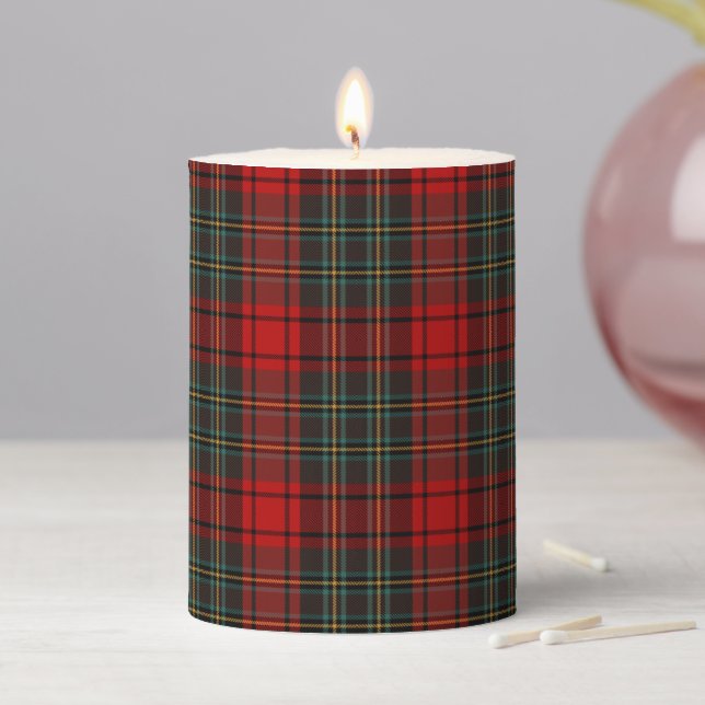 Red & Green Christmas Tartan Pattern Pillar Candle (In Situ)