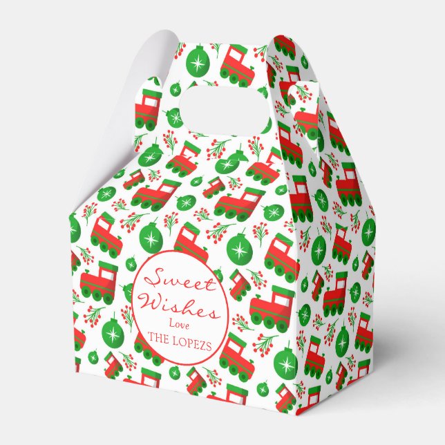 Red Green Christmas Tractors, Berries, Ornaments Favor Boxes (Front Side)