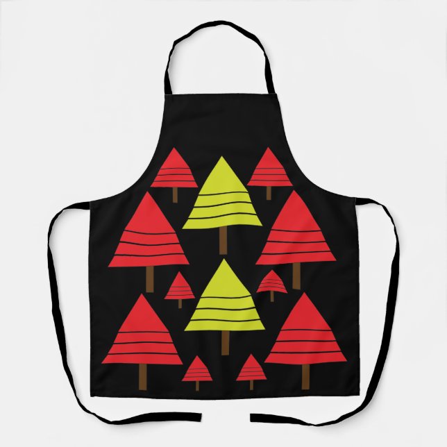 Red Green Christmas Tree Beautiful Kitchen Baking Apron (Front)