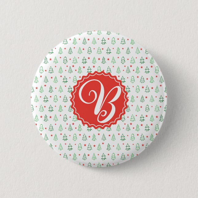 Red & Green Christmas tree  Button (Front)
